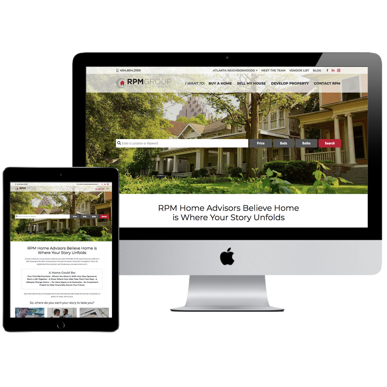 RPM Home Advisors website shown on iMac and tablet device