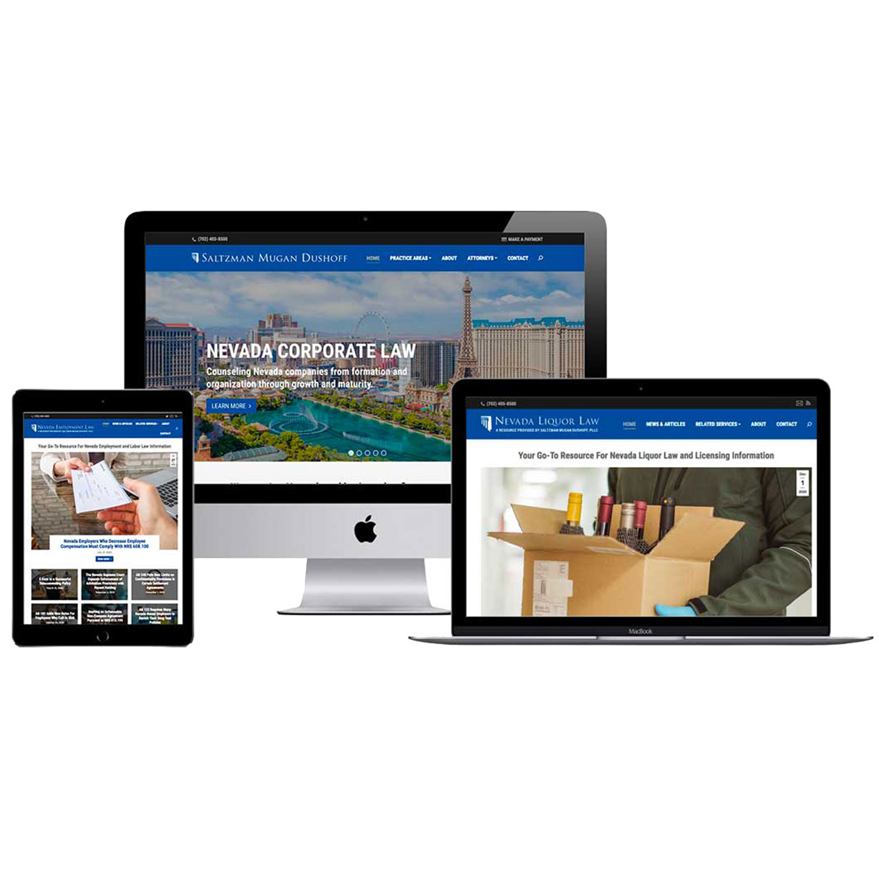 Saltzman Mugan Dushoff Brand Launch website shown on a variety of devices